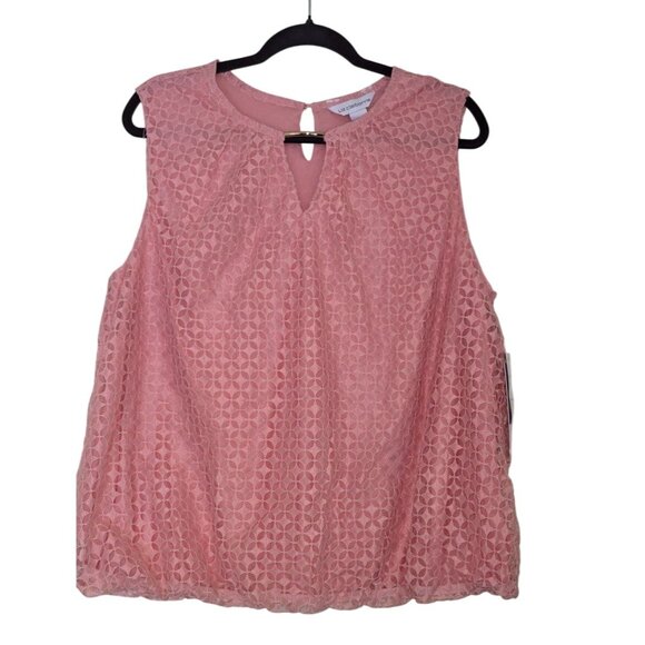 Sleeveless pink Textured Blouse Keyhole Back & Metal Accent By Liz Claiborne - Picture 1 of 4